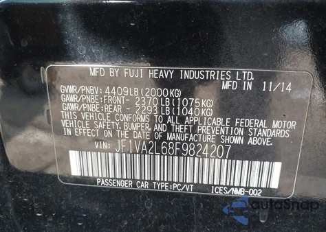 2015 Subaru Wrx Sti из США, поврежденный, VIN JF1VA2L68F9824207